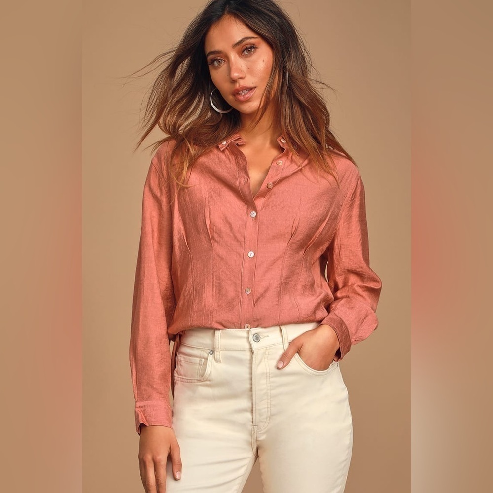 Lulus Mauve Pink Long Sleeve Button-Up Top S
